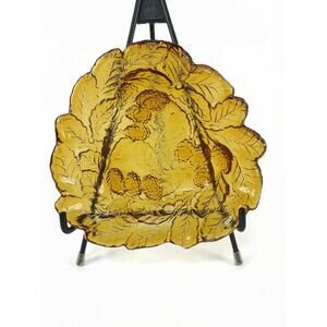 Indiana Glass Amber Raised Leaf Serving Dish 7.25  x 7 Vintage